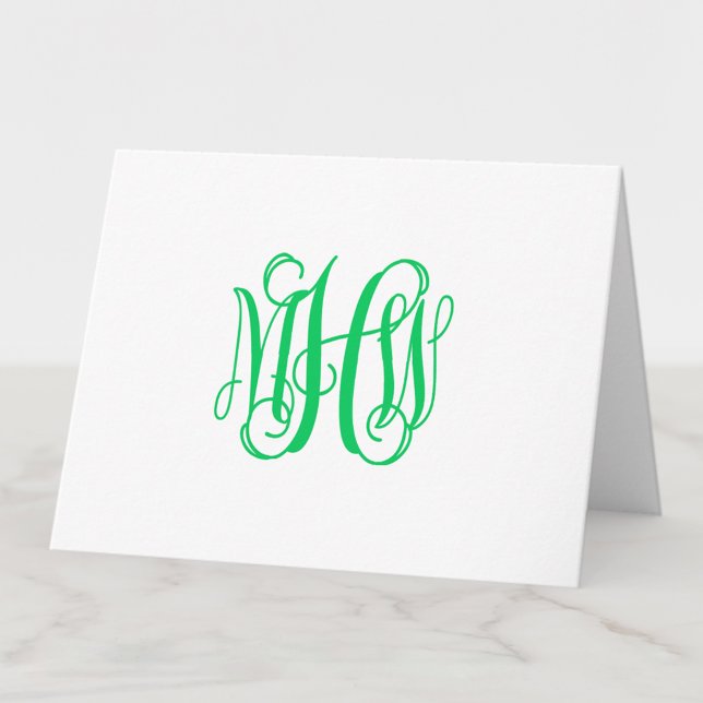 Emerald 3 Initial Vine Script Monogram DIY BG Letterpress Thank You Card (Creator Uploaded)