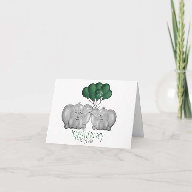 Emerald 55th elephant wedding anniversary card (Front)