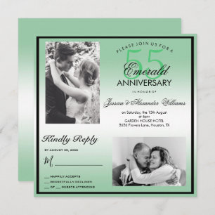 Emerald 55th Wedding Anniversary Double Photo Invitation