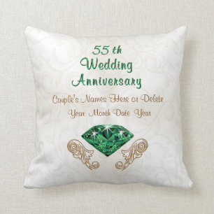 Emerald 55th Wedding Anniversary Gifts, Your Text Throw Pillow
