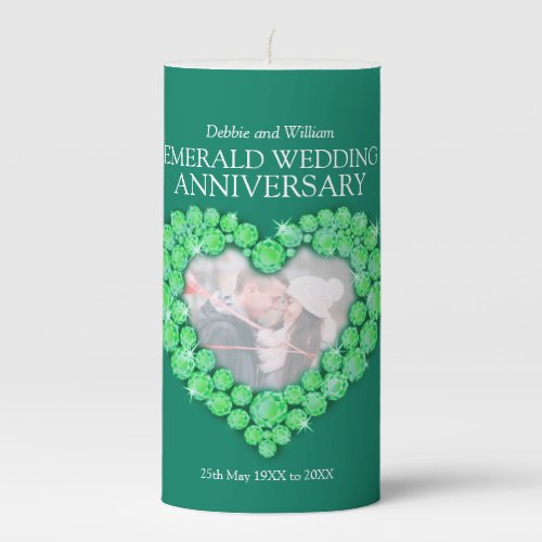 Emerald 55th wedding anniversary heart photo green pillar candle
