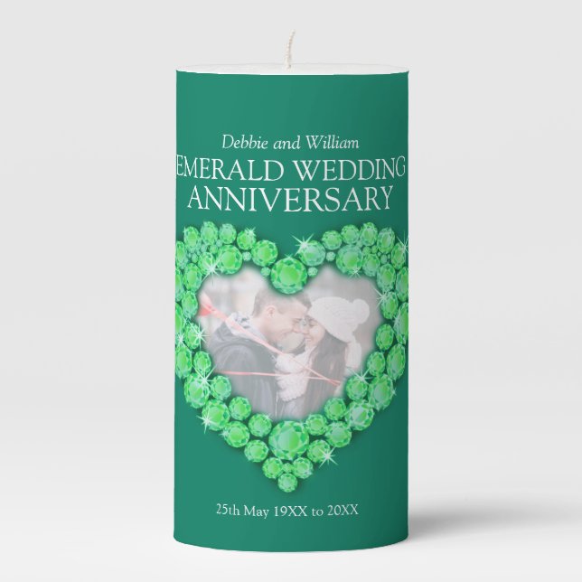 Emerald 55th wedding anniversary heart photo green pillar candle (Front)