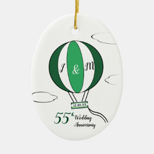Emerald 55th wedding anniversary hot air balloon  ceramic ornament