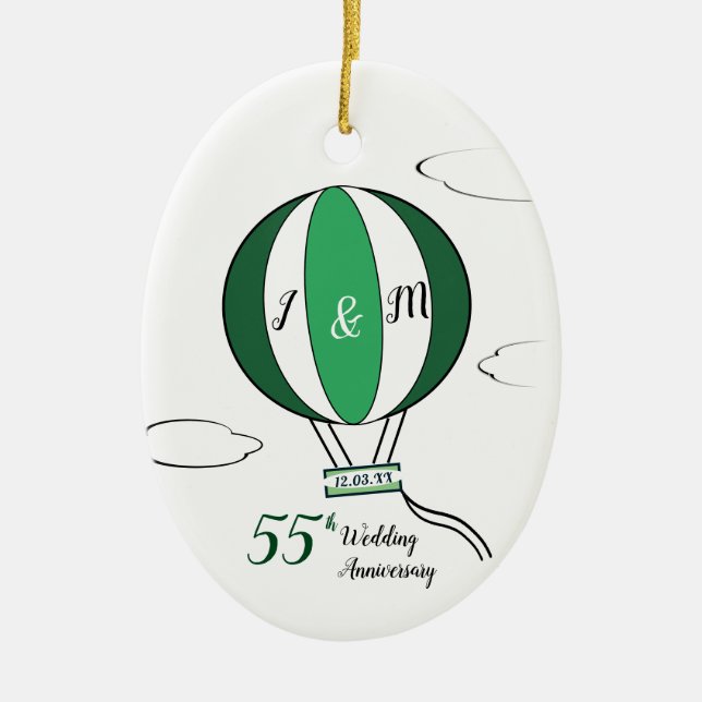 Emerald 55th wedding anniversary hot air balloon  ceramic ornament (Front)