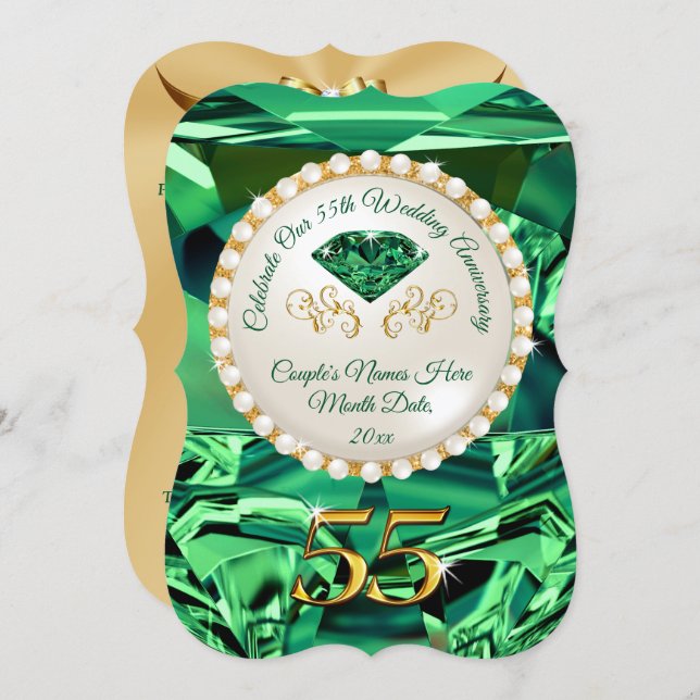 Emerald, 55th Wedding Anniversary Invitations (Front/Back)