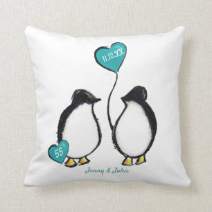 Emerald 55th wedding anniversary penguin gift throw pillow