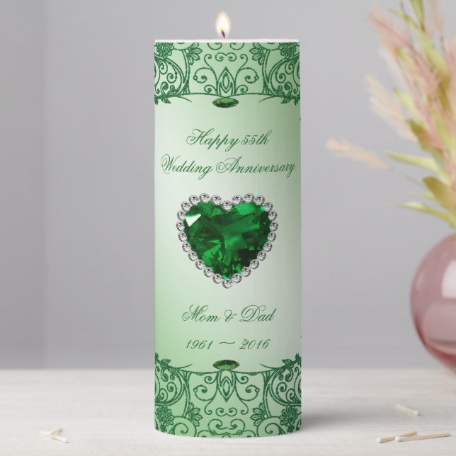 Emerald 55th Wedding Anniversary Pillar Candle (In Situ)