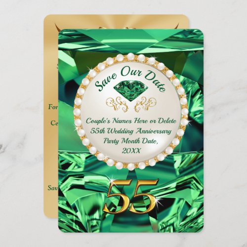 Emerald 55th Wedding Anniversary Save the Date Invitation