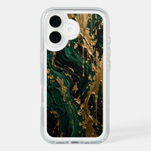 Emerald Abyss - Luxury Green Black and Gold Liquid iPhone 16 Case