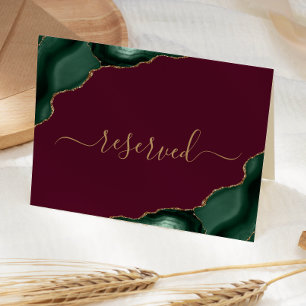 Emerald Agate Burgundy Reserved Wedding Place Card