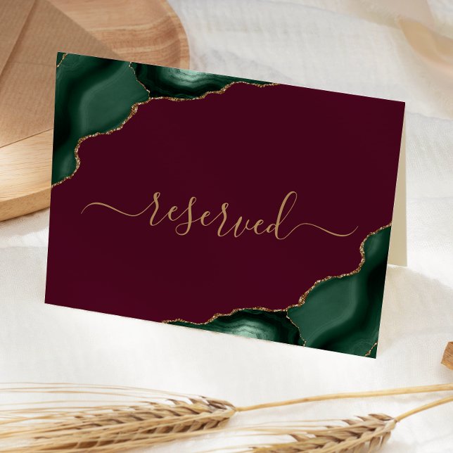 Emerald Agate Burgundy Reserved Wedding Place Card (Creator Uploaded)