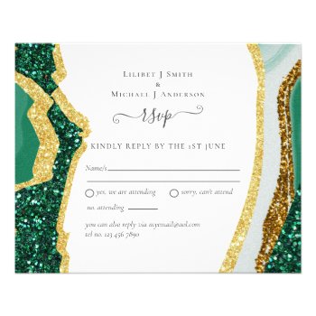 Emerald Agate Gold Wedding RSVP Budget Flyer