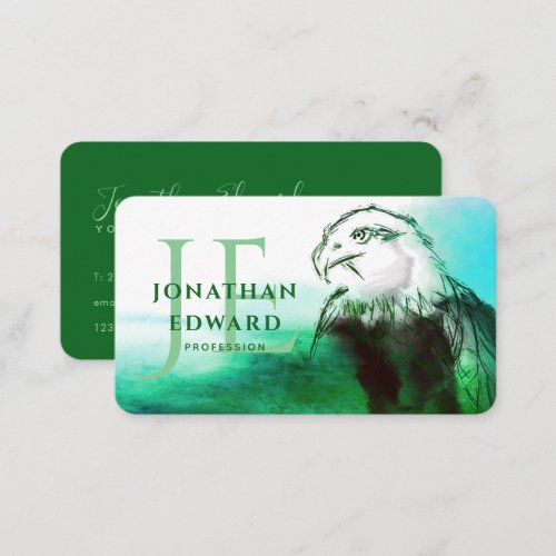Emerald American Bald Eagle Abstract Monogram Business Card