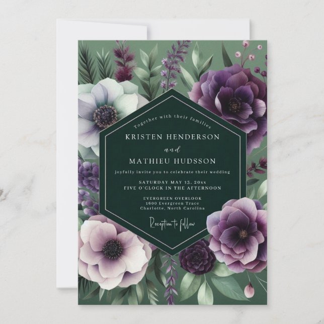 Emerald Amethyst Nocturne Wedding Invitation (Front)