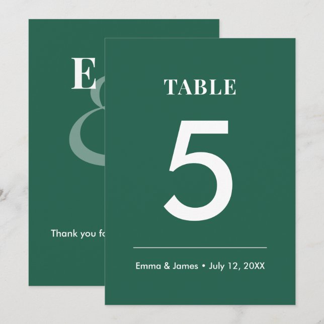 Emerald Ampersand Wedding | Modern Table Number (Front/Back)