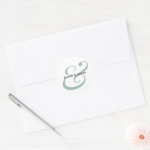 Emerald Ampersand Wedding | Monogram Envelope Classic Round Sticker