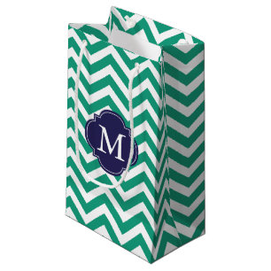 Emerald and Blue Zigzag Pattern Monogram Small Gift Bag