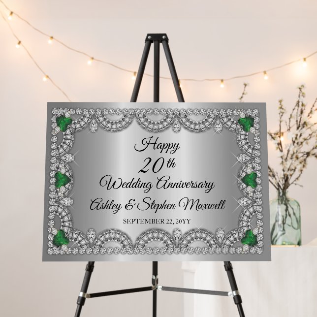 Emerald and Diamond 20th Wedding Anniversary Party Foam Board (In Situ (Stand))
