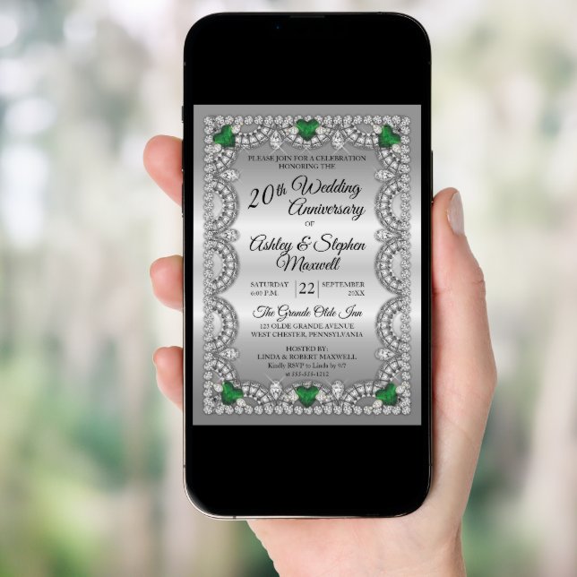 Emerald and Diamond 20th Wedding Anniversary Party Invitation (Front Digital)