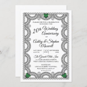 Emerald and Diamond 20th Wedding Anniversary Party Invitation