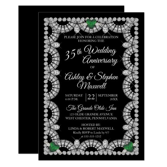 Emerald and Diamond 35th Wedding Anniversary Party Invitation | Zazzle.com