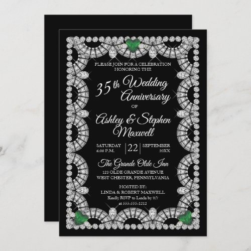Emerald and Diamond 35th Wedding Anniversary Party Invitation