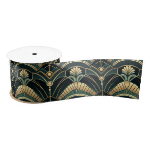 Emerald and Gold 1920s Art Deco Themed Wide Satin Ribbon