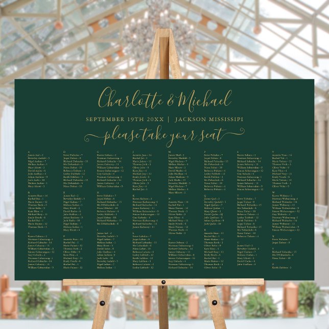 Emerald And Gold 300 Names Wedding Seating Chart Foam Board (Emerald And Gold 300 Names Wedding Seating Chart Foam Board)