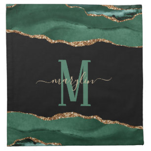 EMERALD AND GOLD AGATE MONOGRAM CLOTH NAPKIN