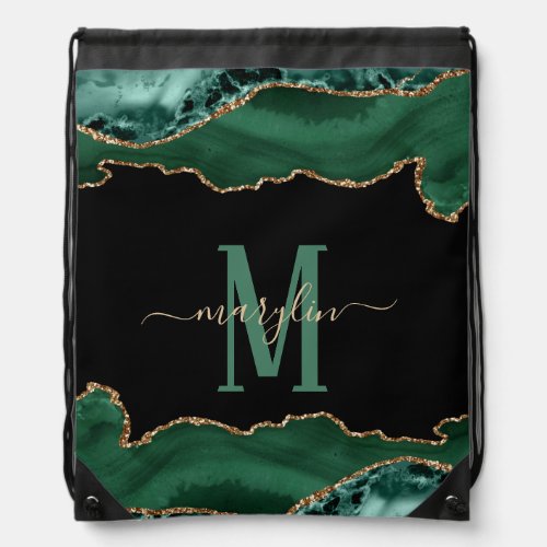 EMERALD AND GOLD AGATE MONOGRAM DRAWSTRING BAG