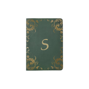 Emerald and Gold Antique Look Passport Holder