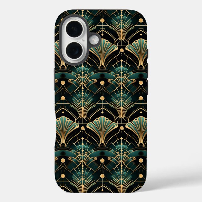 Emerald and Gold Art Deco-inspired Fan Case-Mate iPhone Case (Back)