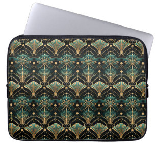 Emerald and Gold Art Deco-inspired Fan Laptop Sleeve