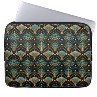 Emerald and Gold Art Deco-inspired Fan Laptop Sleeve