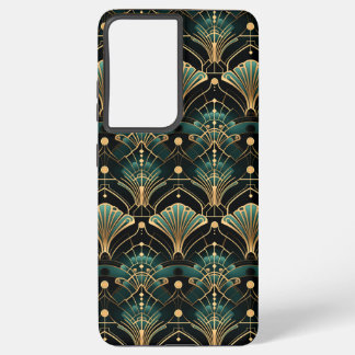 Emerald and Gold Art Deco-inspired Fan Samsung Galaxy S21+ Case