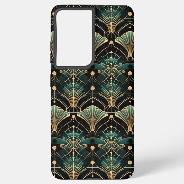 Emerald and Gold Art Deco-inspired Fan Samsung Galaxy Case (Back)