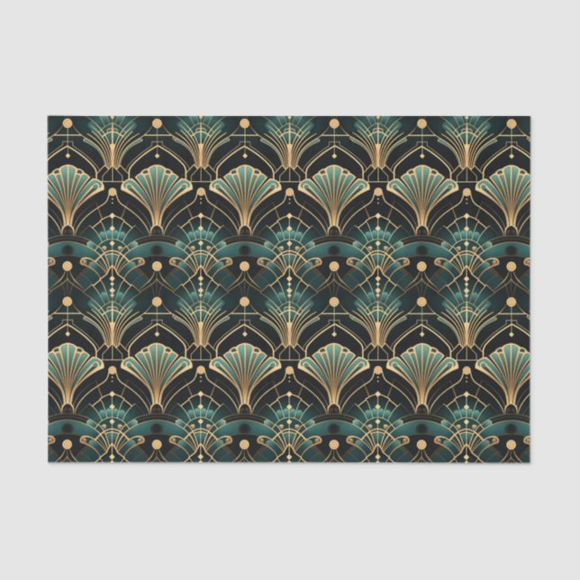 Emerald and Gold Art Deco-inspired Fan Tissue Paper (Front)
