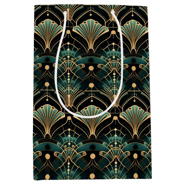 Emerald and Gold Art Deco-inspired Medium Gift Bag (Front)