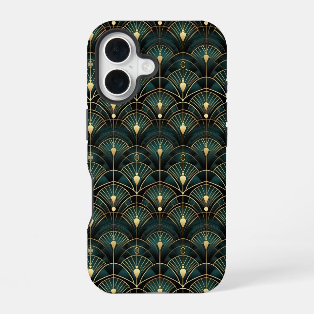 Emerald and Gold Art Deco Patterned Iphone Case (Back)