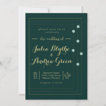 Emerald and Gold Art Deco Wedding Invitation