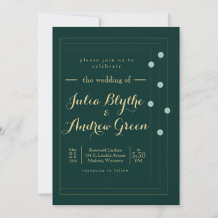 Emerald and Gold Art Deco Wedding Invitation