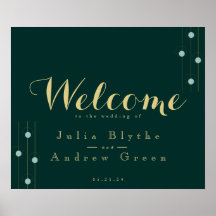 Emerald and Gold Art Deco Wedding Welcome Sign