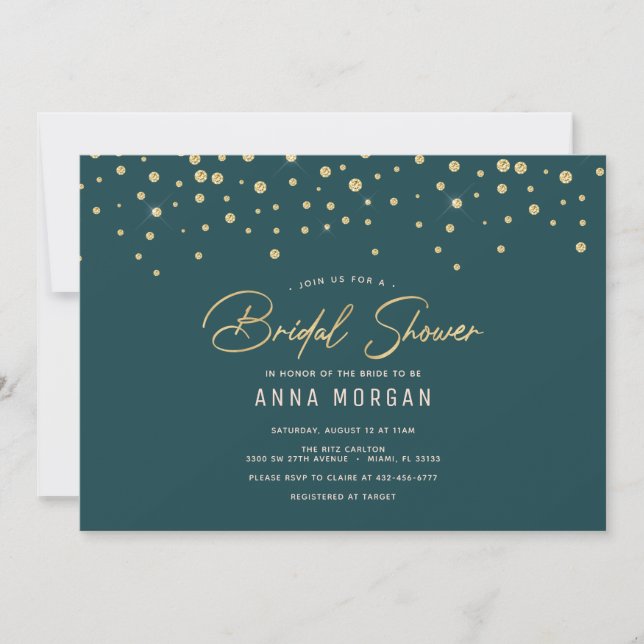 Emerald and Gold Bridal Shower Invitation (Front)