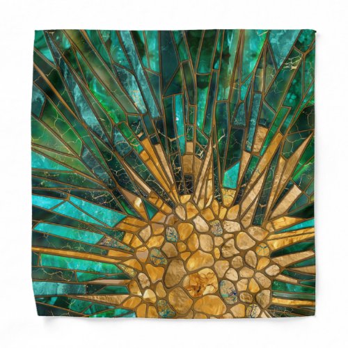 Emerald and gold cells mosaic abstract bandana
