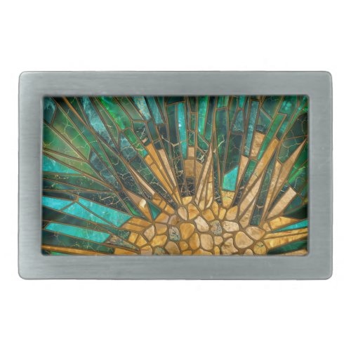 Emerald and gold cells mosaic abstract belt buckle