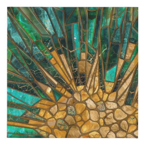 Emerald and gold cells mosaic abstract faux canvas print