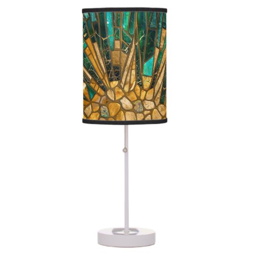 Emerald and gold cells mosaic abstract table lamp