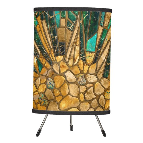 Emerald and gold cells mosaic abstract tripod lamp