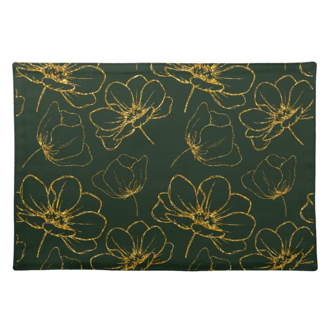 Emerald and Gold Floral Cloth Placemat (Front)