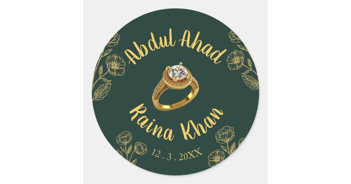 Emerald and Gold Floral Engagement Ring Classic Round Sticker | Zazzle